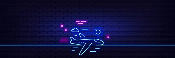 Neon Light Glow Effect Airplane Travel Line Icon Trip Flight — Archivo Imágenes Vectoriales