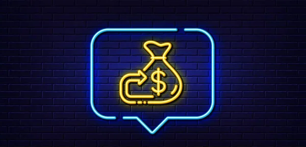 Neon Light Speech Bubble Money Cashback Line Icon Financial Goal — Stok Vektör