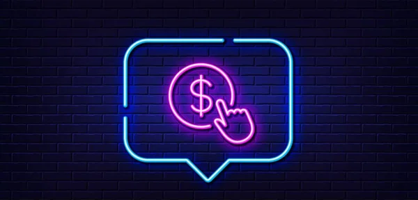 Neon Light Speech Bubble Hand Click Line Icon Currency Exchange — Stok Vektör