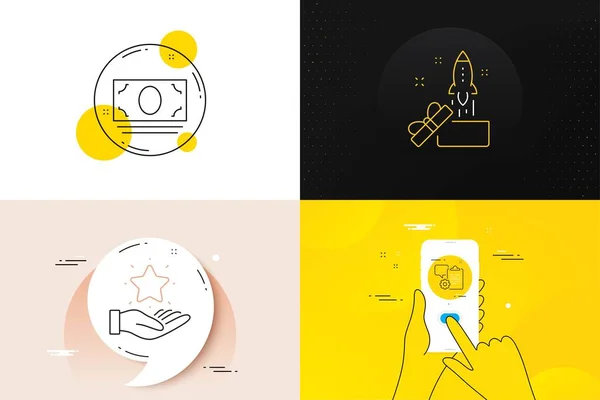 Minimal Set Clipboard Loyalty Program Innovation Line Icons Phone Screen — стоковий вектор