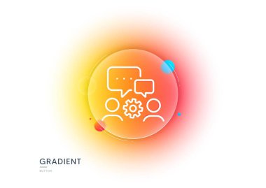 Engineering team line icon. Gradient blur button with glassmorphism. Engineer or architect group sign. Working process symbol. Transparent glass design. Engineering team line icon. Vector