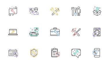 Repair line icons. Hammer, Screwdriver and Spanner tool. Washing machine repair linear icon set. Bicolor outline web elements. Vector