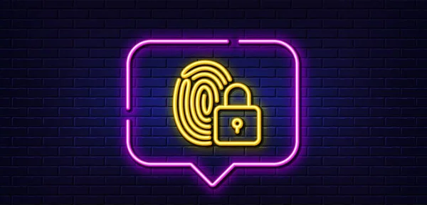 Neon Light Speech Bubble Lock Line Icon Fingerprint Access Sign — Vetor de Stock