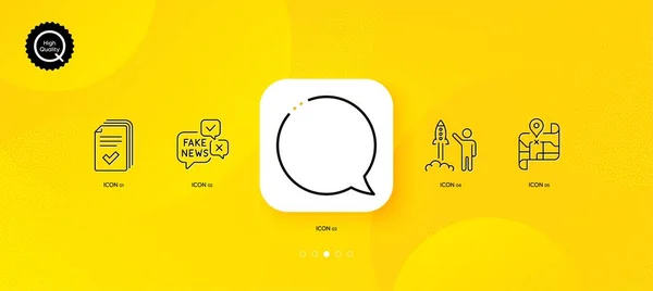 Launch Project Handout Speech Bubble Minimal Line Icons Yellow Abstract — ストックベクタ