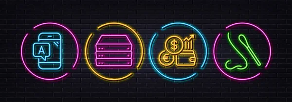 Servers Currency Rate Testing Minimal Line Icons Neon Laser Lights — Wektor stockowy