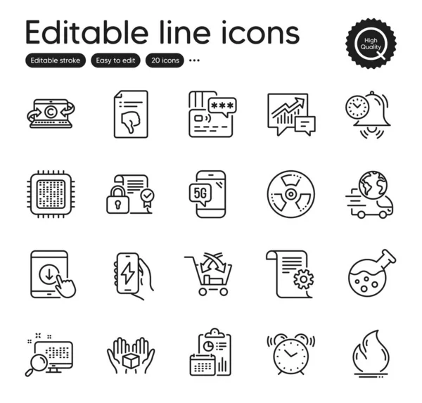 Set Technology Outline Icons Contains Icons Charging App Technical Documentation — Vetor de Stock