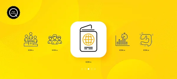 Group Report Timer Passport Minimal Line Icons Yellow Abstract Background — 图库矢量图片