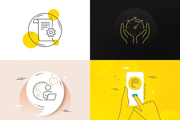 Minimal Set Accounting Checklist Timer Outsource Work Line Icons Phone — Image vectorielle