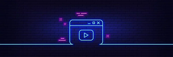 Neon Light Glow Effect Browser Window Line Icon Video Content — 图库矢量图片