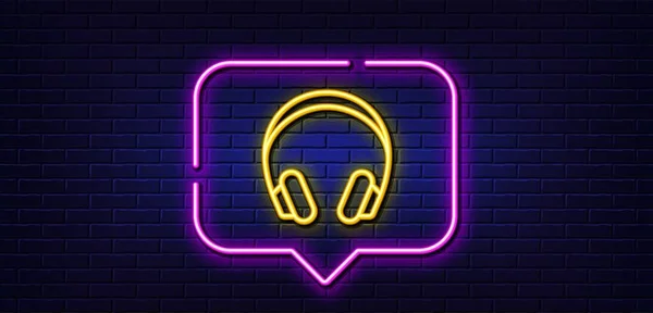 Neon Light Speech Bubble Headphones Line Icon Music Listening Device — Stock Vector