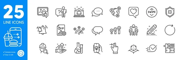 Outline Icons Set Photo Heart Group Icons Swipe Talk Bubble — ストックベクタ