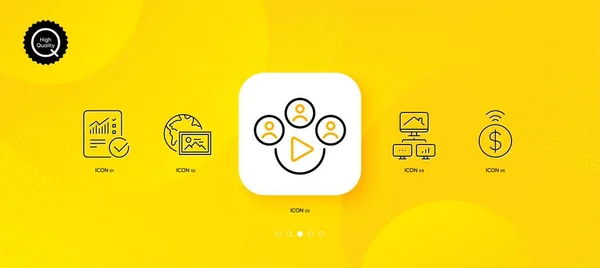 Work Home Checked Calculation Contactless Payment Minimal Line Icons Yellow — Stockvektor