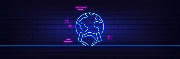 Neon Light Glow Effect Global Business Line Icon International Outsourcing — Image vectorielle