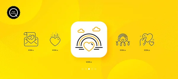 Hold Heart Inclusion Lgbt Minimal Line Icons Yellow Abstract Background — Stok Vektör