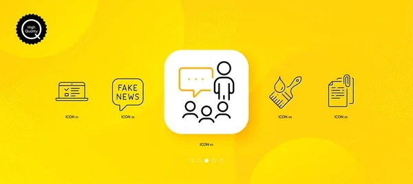 Fake News Web Lectures People Chatting Minimal Line Icons Yellow — Vetor de Stock