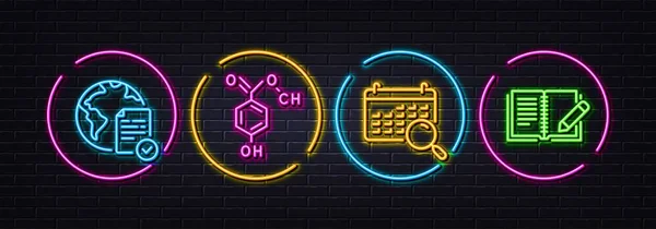 Chemical Formula Online Voting Search Calendar Minimal Line Icons Neon — Stockový vektor