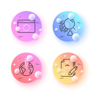 Algorithm, Recovery internet and Pandemic vaccine minimal line icons. 3d spheres or balls buttons. Fingerprint icons. For web, application, printing. Vector