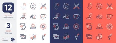 Set of Brand ambassador, Refill water and Low percent line icons. Include Sun energy, Interview, Fan engine icons. Photo album, Food app, Approved web elements. Settings blueprint. Vector