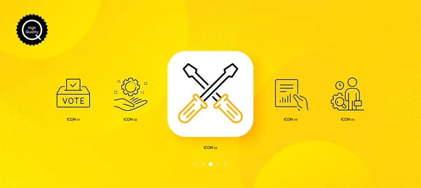 Document Employee Hand Inspect Minimal Line Icons Yellow Abstract Background — Stockový vektor