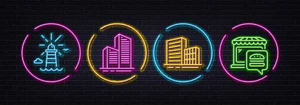 Skyscraper Buildings Buildings Lighthouse Minimal Line Icons Neon Laser Lights — Stockvektor