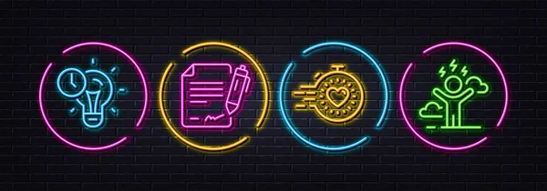 Signing Document Timer Time Management Minimal Line Icons Neon Laser — Archivo Imágenes Vectoriales