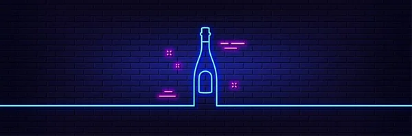 Neon Light Glow Effect Champagne Bottle Line Icon Anniversary Alcohol — Image vectorielle