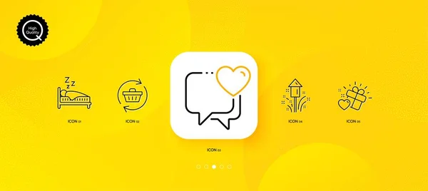 Refresh Cart Love Gift Fireworks Minimal Line Icons Yellow Abstract — Archivo Imágenes Vectoriales