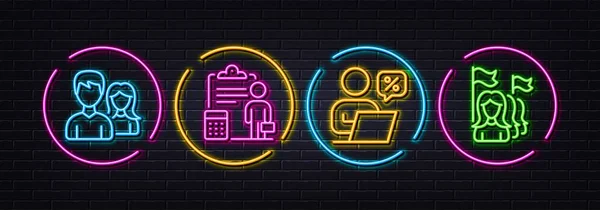 Couple Accounting Online Discounts Minimal Line Icons Neon Laser Lights — Stock Vector