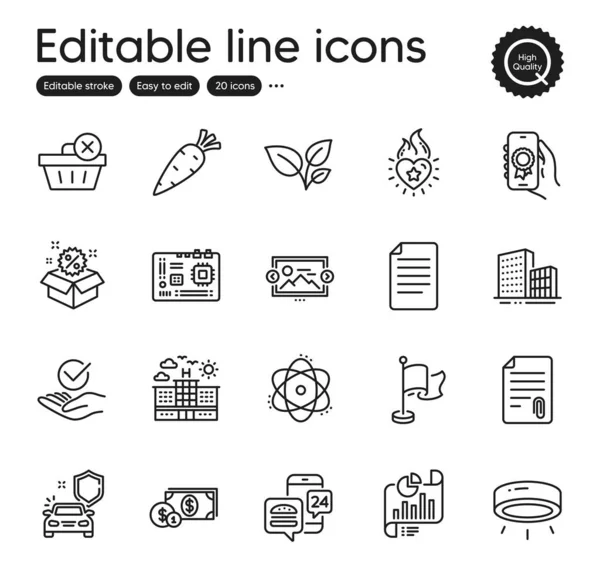 Set Business Outline Icons Contains Icons Atom Approved Attachment Elements — Vettoriale Stock