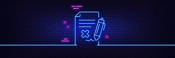 Neon Light Glow Effect Reject File Line Icon Decline Document — Stock vektor