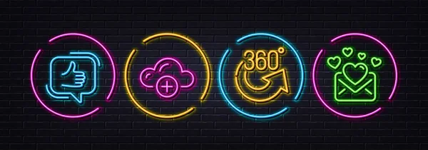 360 Градусов Облачные Вычисления Минимальные Значки Линий Неоновый Лазер Огни — стоковый вектор