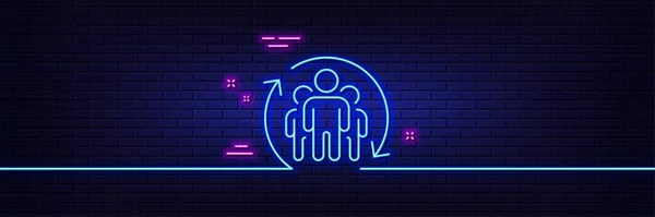 Neon Light Glow Effect Teamwork Line Icon Employees Rotation Sign — Archivo Imágenes Vectoriales