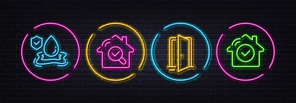 Inspect Flood Insurance Open Door Minimal Line Icons Neon Laser — Stockový vektor