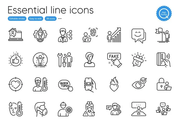 Clown Third Party Recovered Person Line Icons Collection Fake Information — Stock vektor