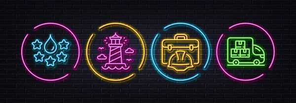 Construction Toolbox Quality Lighthouse Minimal Line Icons Neon Laser Lights — Stok Vektör