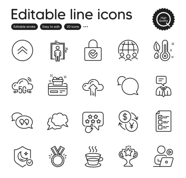 Set Business Outline Icons Contains Icons Messenger Currency Exchange Elevator — Vetor de Stock
