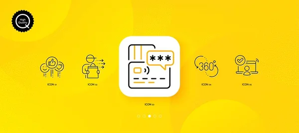 Card 360 Degree Minimal Line Icons Yellow Abstract Background Online — Image vectorielle