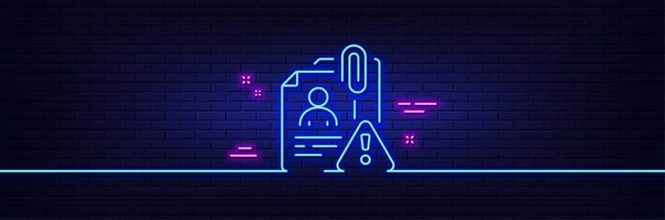 Neon Light Glow Effect Search Employee Line Icon Interview Warning — Stockvector