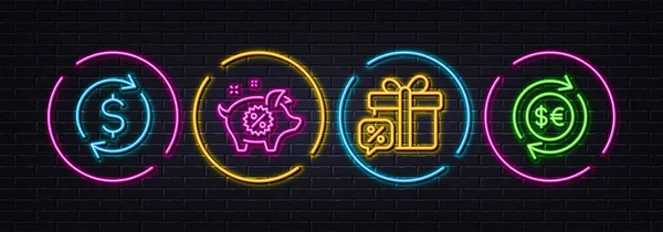 Sale Gift Piggy Sale Dollar Exchange Minimal Line Icons Neon — Wektor stockowy