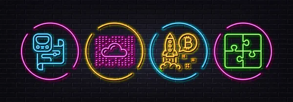 Bitcoin Project Cloud System Metro Map Minimal Line Icons Неонові — стоковий вектор