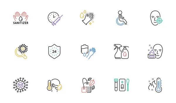 Cleaning Liquids Hours Coronavirus Research Line Icons Website Printing Collection — Vetor de Stock