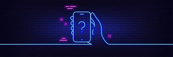 Neon Light Glow Effect Ask Question Phone App Line Icon — Stock Vector