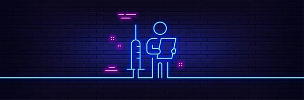 Neon Light Glow Effect Vaccination Announcement Line Icon People Vaccine — Vetor de Stock