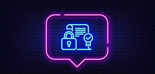 Neon Light Speech Bubble Security Contract Line Icon Cyber Defence — Vetor de Stock