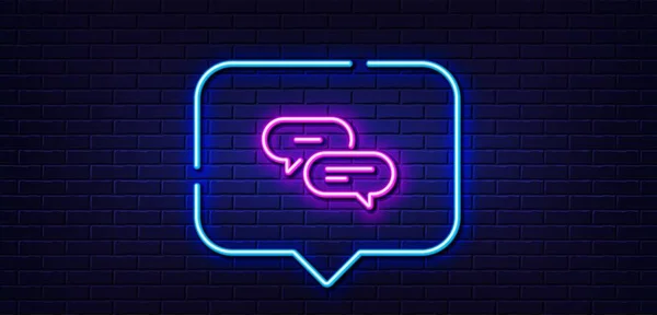 Neon Light Speech Bubble Dots Message Line Icon Chat Comment — Vetor de Stock