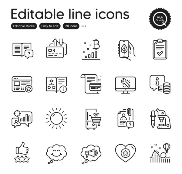 Set Technology Outline Icons Contains Icons Sun Energy Smile Card —  Vetores de Stock