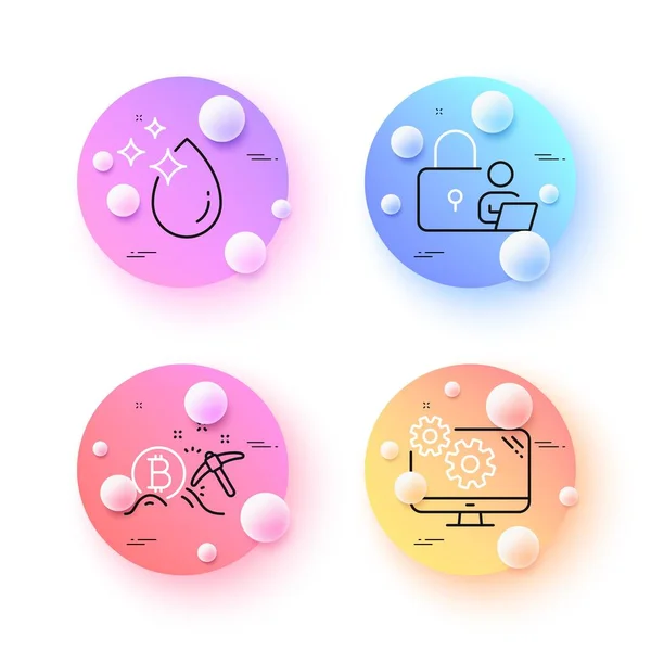 Water Drop Settings Lock Minimal Line Icons Spheres Balls Buttons — Wektor stockowy