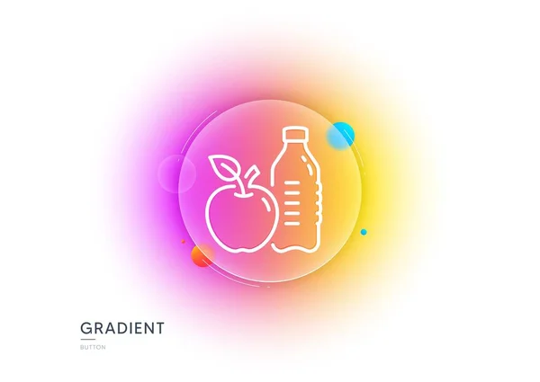 Healthy food and drink line icon. Gradient blur button with glassmorphism. Water with apple sign. Gym fit bottle symbol. Transparent glass design. Healthy food line icon. Vector