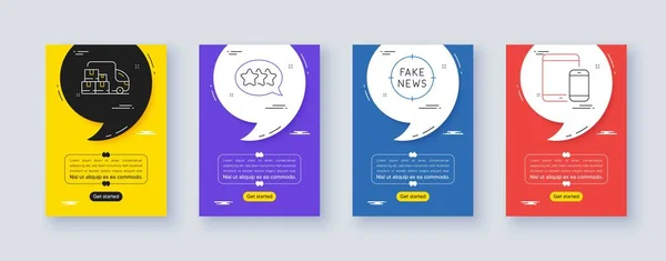 Set Delivery Truck Fake News Stars Line Icons Poster Offer — Image vectorielle