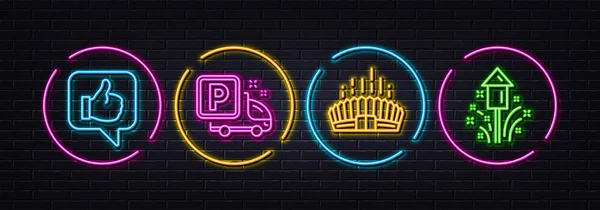 Arena Stadium Truck Parking Minimal Line Icons Neon Laser Lights — Stok Vektör